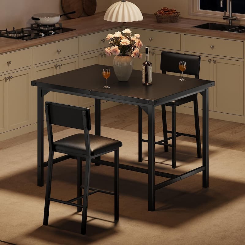 Counter Height Kitchen Dining Table Set with 2 Upholstered Bar Stools for Dining Room
