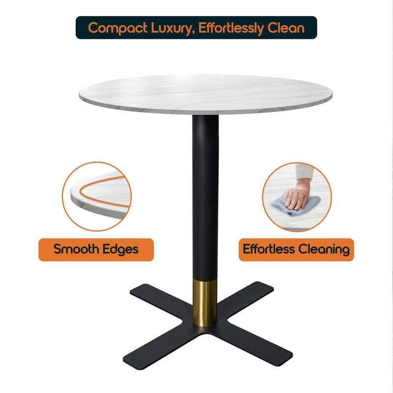 Vail Round Dining Table 27 in. Sintered Stone Tabletop in Black Stainless Steel Cross X-Shape Pedestal Base