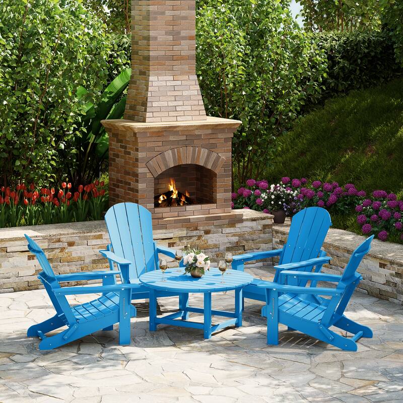 Laguna Outdoor 5-Piece Adirondack Chair With Round Coffee Table Conversation Set
