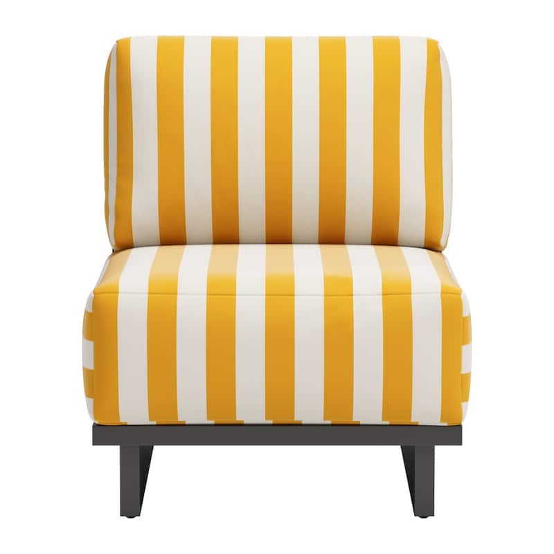 HomeRoots 27" White And Yellow And Black Fabric Striped Side Chair - 27' X '31.5' X '32