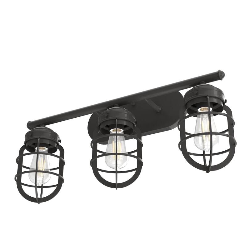 Hunter Starklake 3 Light Vanity Wall Light, Damp-Rated, Modern Industrial, Cage, Rustic, Farmhouse