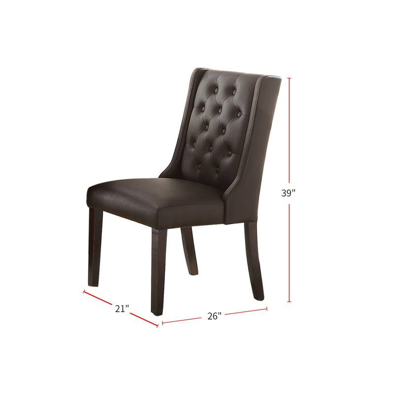 Faux Leather Dining Chairs With Button Tufted Back, Set Of 2