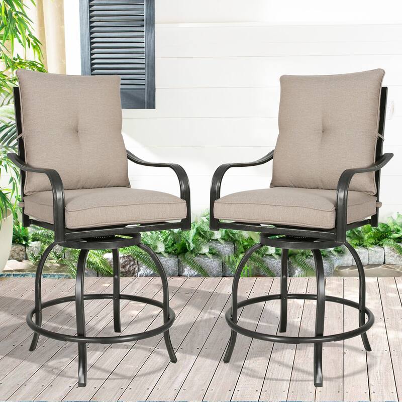 Outdoor Swivel Counter Stools Patio Bar Chairs with Cushion (Set of 2