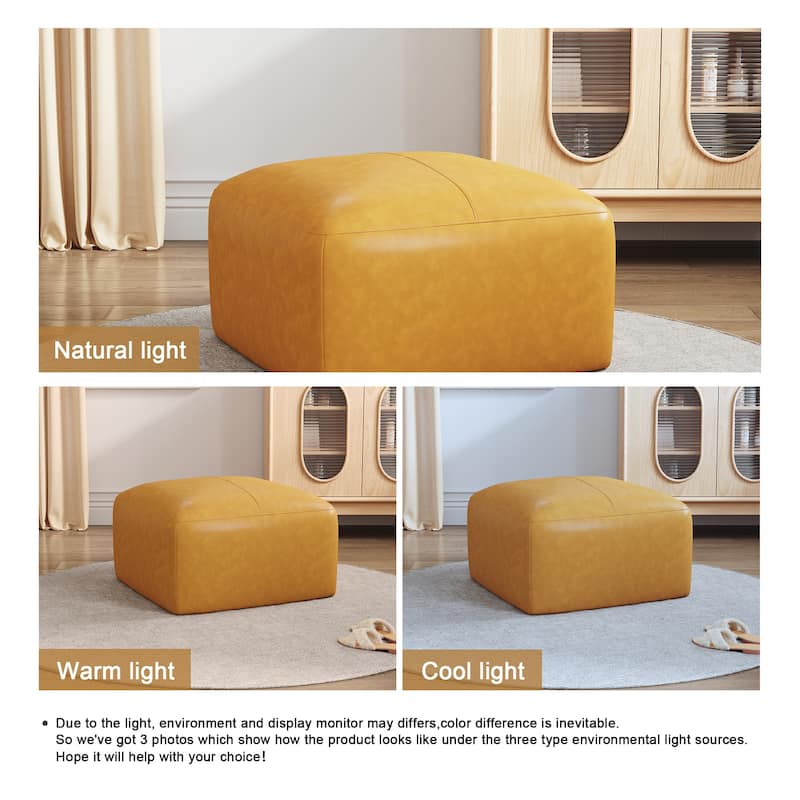 Upholstered Genuine Leather Ottoman for Living Room and Bedroom