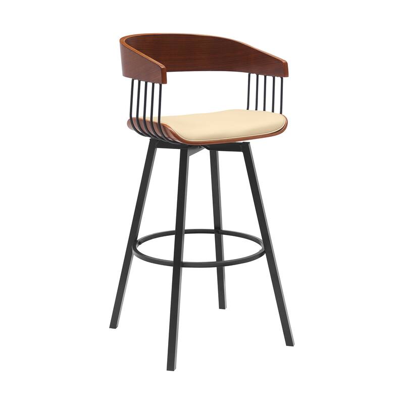 Athena Wood and Metal Upholstered Bar or Counter Swivel Stool