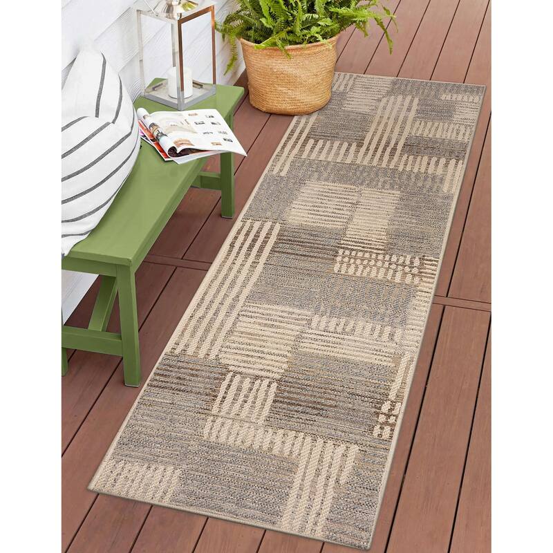 Liora Manne Riviera Lines Indoor/Outdoor Area Rug - 1'11" x 7'6" - Neutral