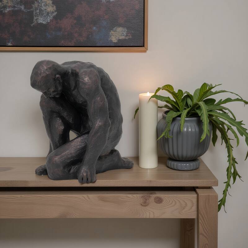 Kneeling Figurative Statue - 16", Black - 15" x 12.25" x 15"