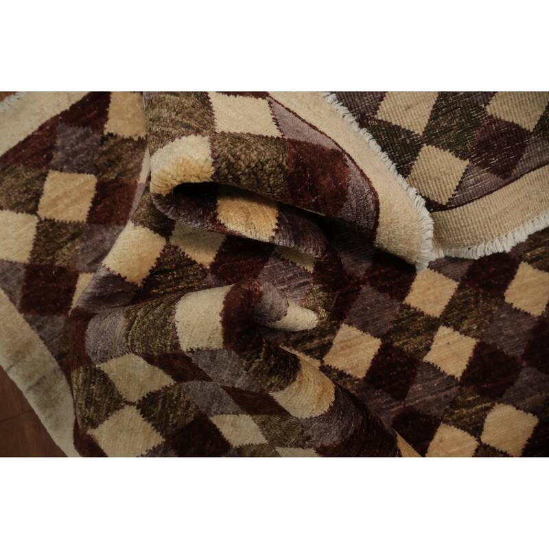 Hand Knotted Oriental 100% Wool Carpet Modern All-Over Brown Contemporary Area Rug - 6' 0'' X 3' 10''