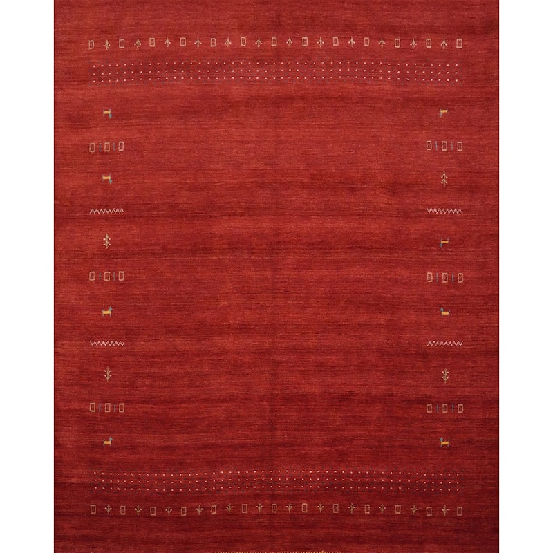 Hand Knotted Oriental 100% Wool Carpet Tribal Animal Pictorial Oranges & Rust Gabbeh Area Rug - 7' 10'' X 8' 0''
