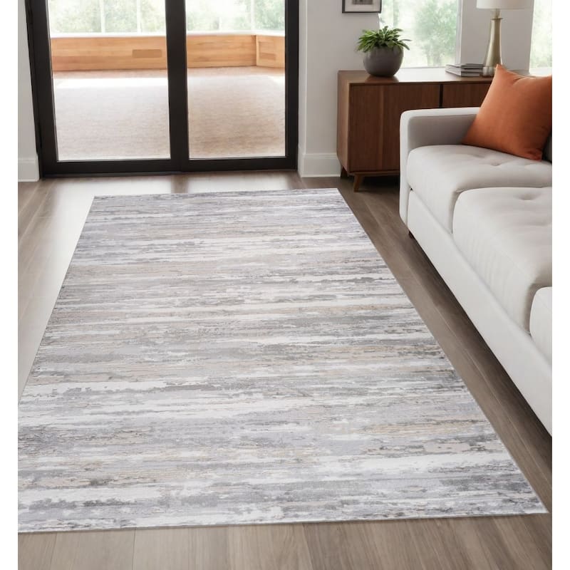 Bido Abstract Modern Stain Resistant Woven Durable Area Rug By HomeRoots - 63.52' X '63.52' X '0.35 - Cream/Onyx - Rectangle