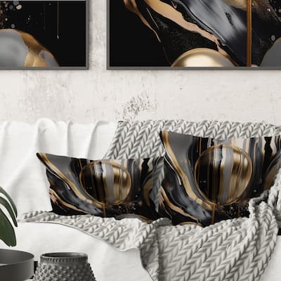 Designart "Gold And Black Captivating Marble III" Abstract Marble Printed Throw Pillow