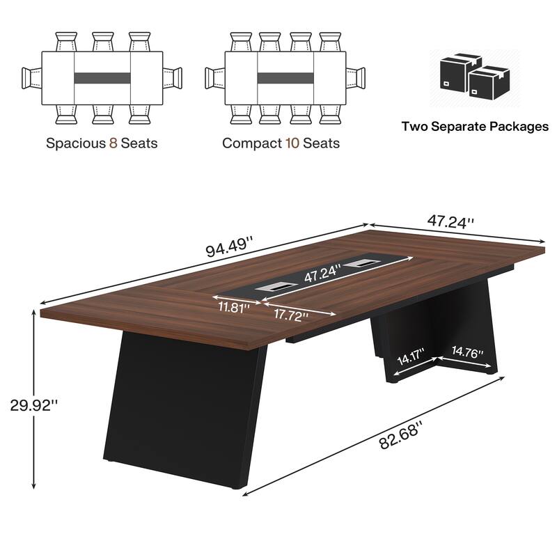 8FT Industrial Farmhouse Conference Table with Cable Management