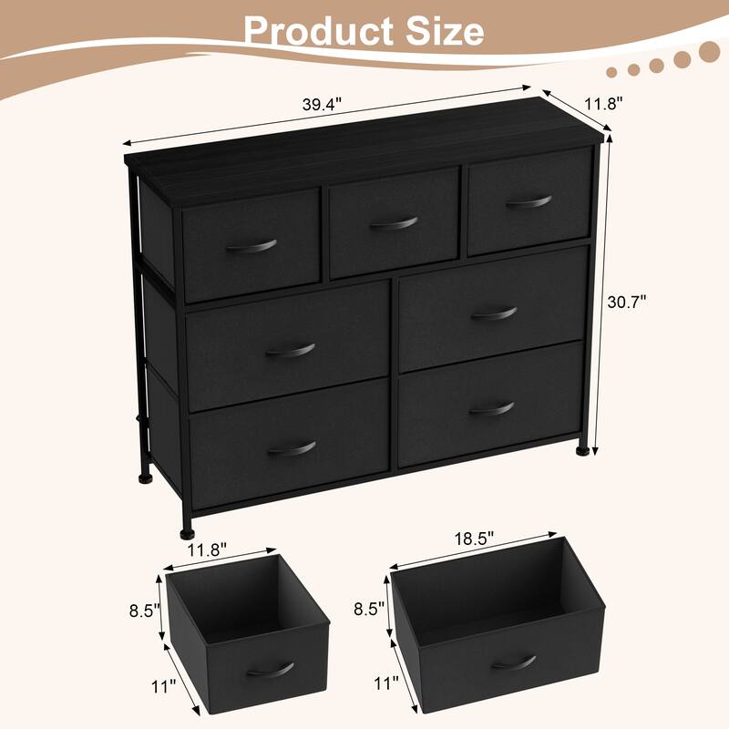 Furniwell 7 Drawer Fabric Dresser Chest of Drawer Cabinet, Black