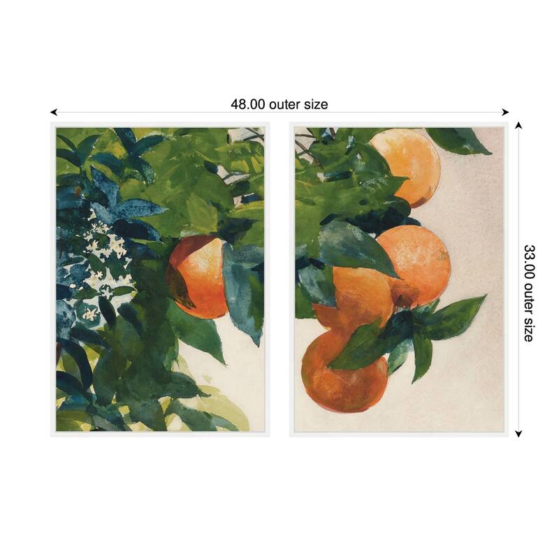 Kate and Laurel Oranges on a Branch 2 Piece Framed Canvas Wall Art Set by Nostalgia Prints