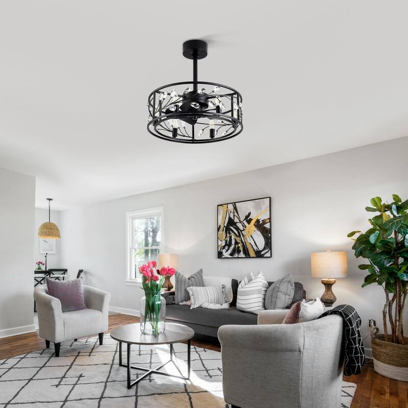 20" Modern Chandelier Caged Ceiling Fan with Light Kit and Remote