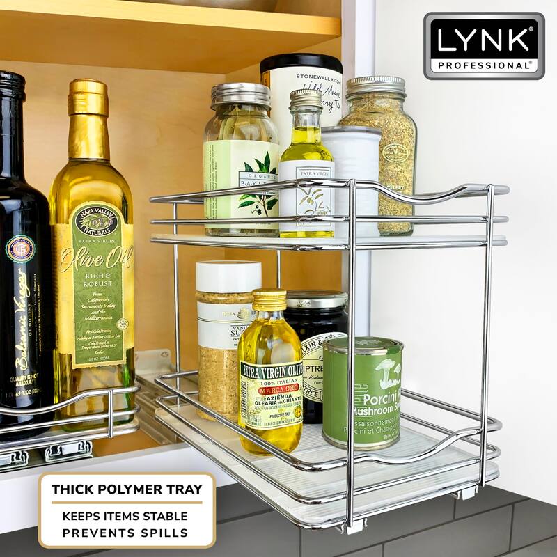 ® Pull Out Spice Rack Organizer for Cabinet - 6-1/4 inch Wide - Slide Out Rack - Sliding Spice Organizer Shelf - 2 Tier, Chrome