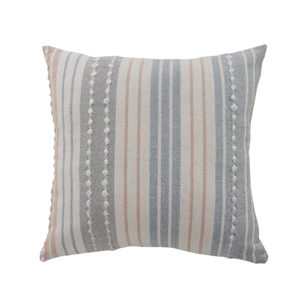 HomeRoots 20" X 20" White Blue Gray And Tan 100% Cotton Striped Zippered Pillow