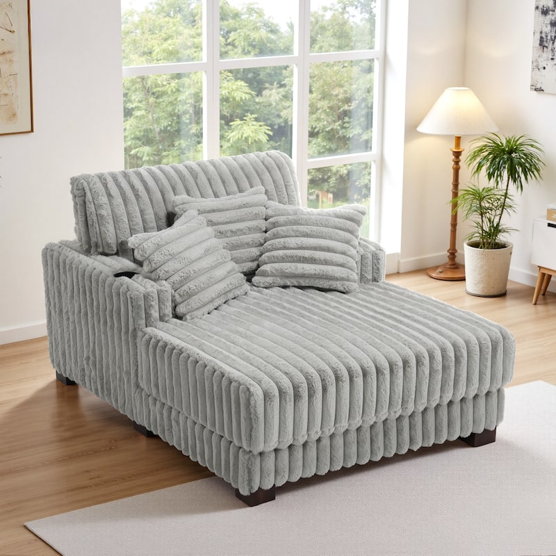 Modern Upgraded Plush Fabric Sofa Chaise Lounge with Pillows - Light Grey