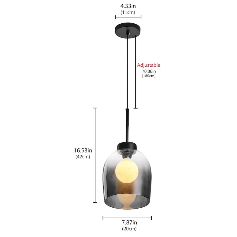 1-Light Gray Smoky Glass Shade Pendant Lighting - 7.9"D×4.3"W×87.4"H(Adjustable)