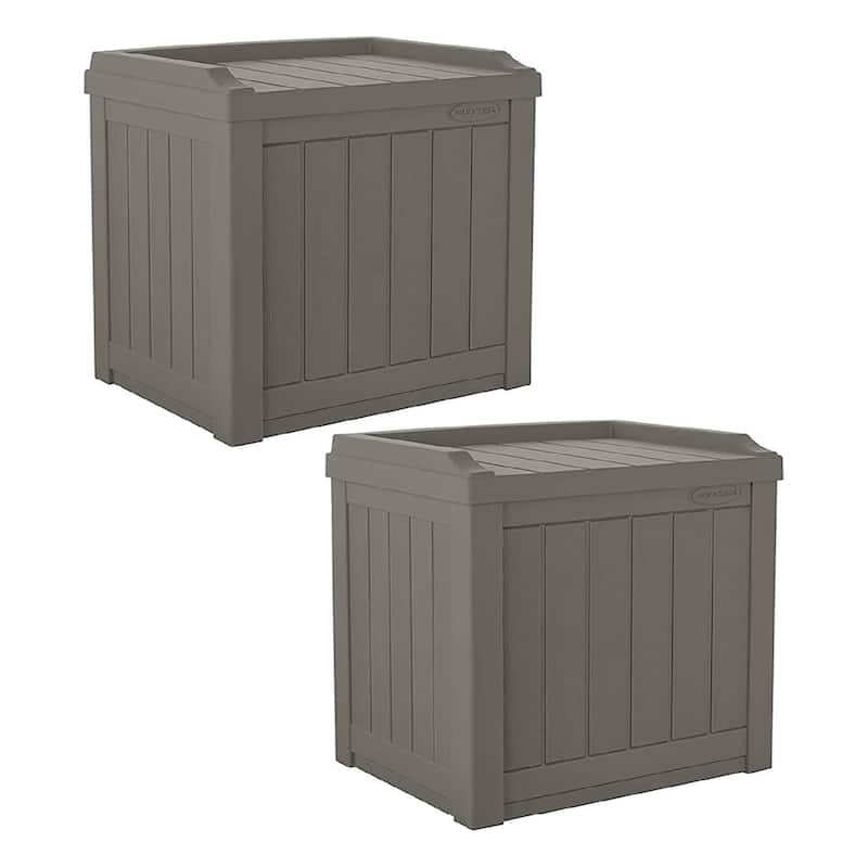 Suncast 22 Gallon Outdoor Patio Small Deck Box with Storage Seat, Stone (2 Pack) - 2 Pack