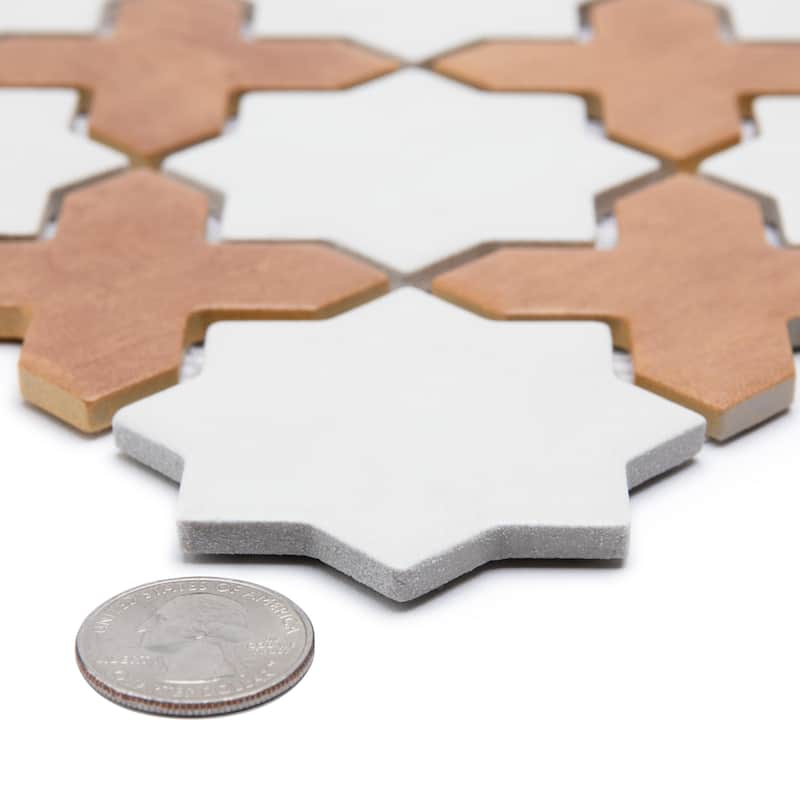 Merola Tile Sentier des Cotto 2" Cross with White Star 11-7/8" x 11-7/8" Porcelain Mosaic Floor and Wall Tile