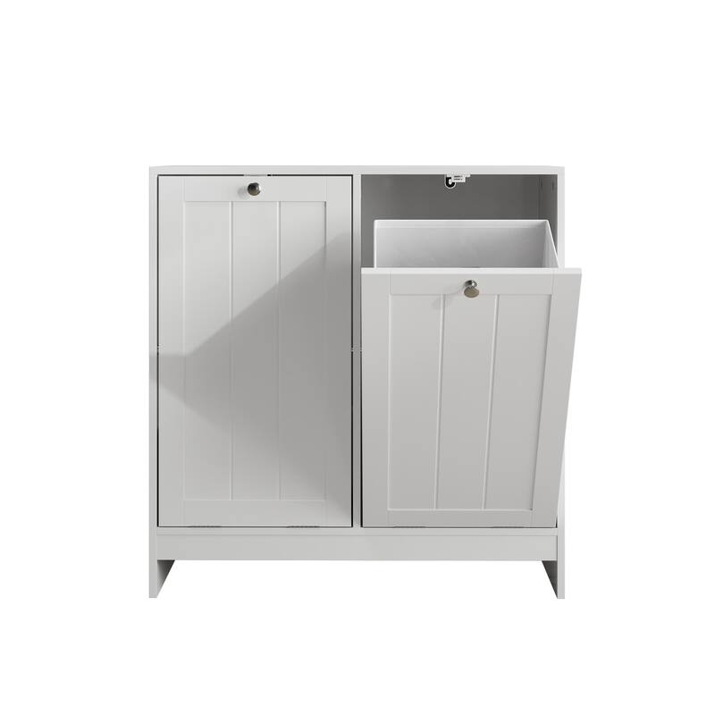 Anmytek Tilt-Out Laundry Hamper Cabinet, White, Freestanding Storage