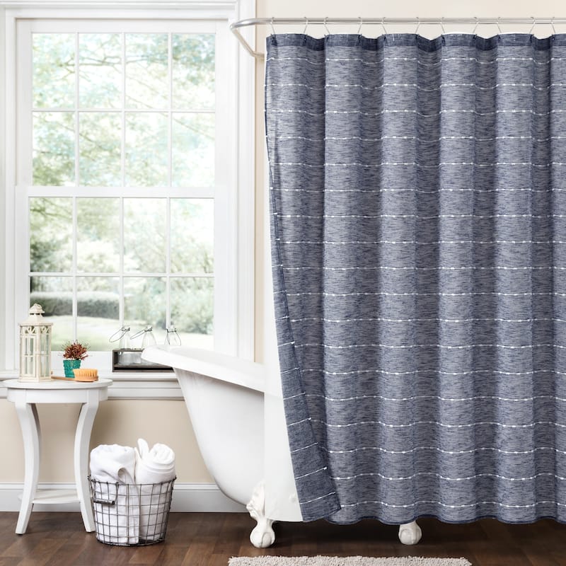 Lush Decor Farmhouse Textured Sheer With Peva Lining Shower Curtain - Navy