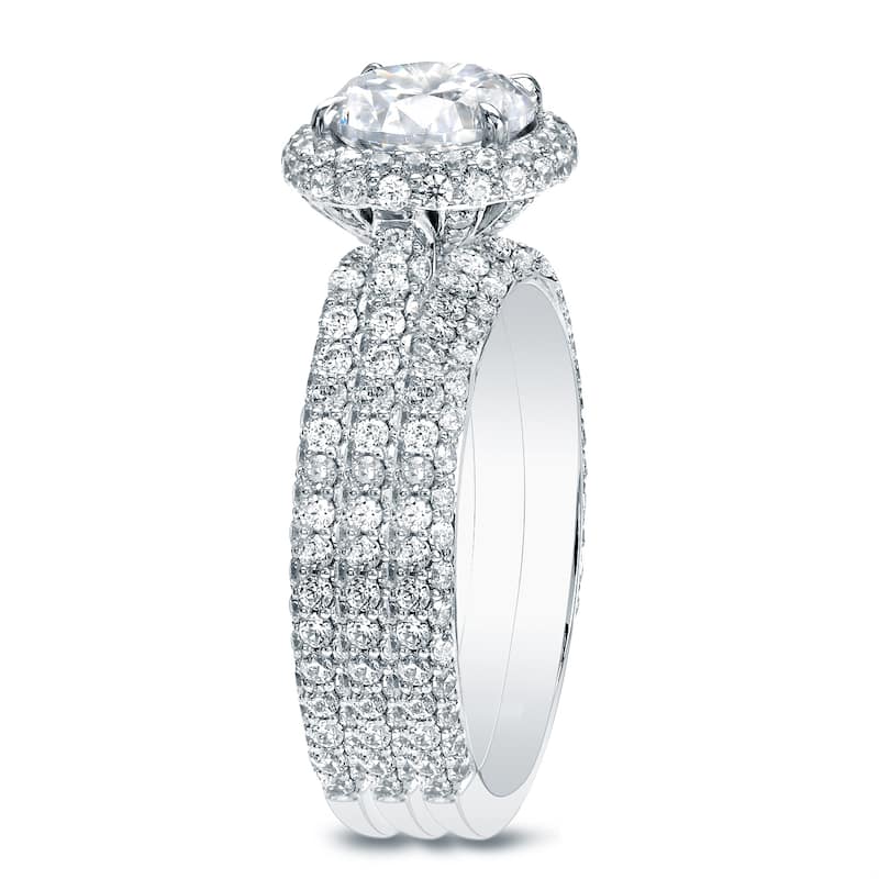 Auriya 3 1/5ctw Pave Halo Diamond Engagement Ring 3pc Set 14k Gold