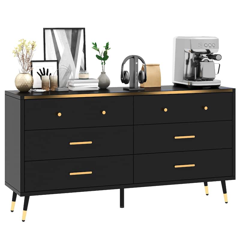 55" Wide Modern Wood 6 Drawers Dresser Chest of Drawers