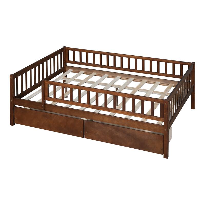 Pine Wood Twin/Full Size Daybed with Storage Drawers, Space-Saving Bed Frame for Small Spaces