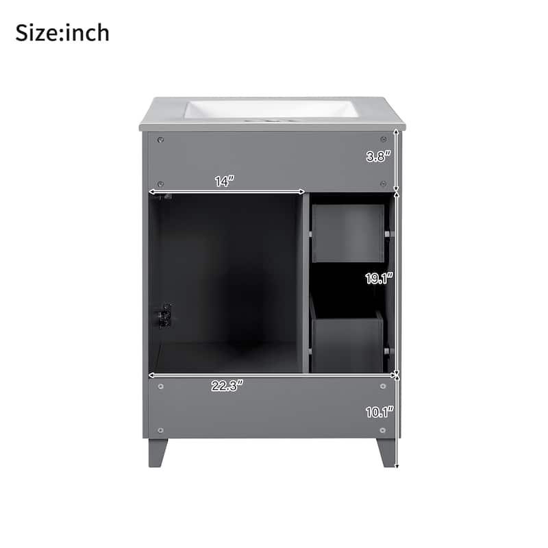 24" Gray Bathroom Vanity Cabinet with Ceramic Sink