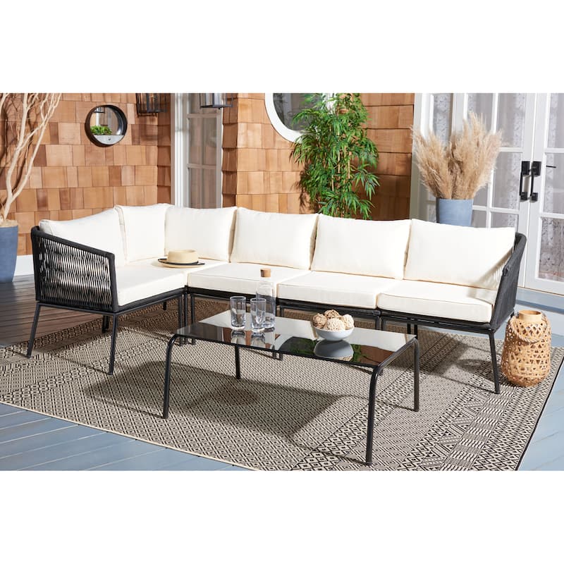 SAFAVIEH Outdoor Patio Furniture Remsin Rope Sectional Set - 39"W x 26"D x 15"H