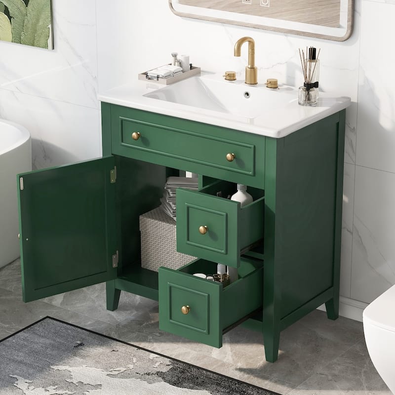 30 in.W Bathroom Vanity Cabinet with Sink Top with Door and 2 Drawers