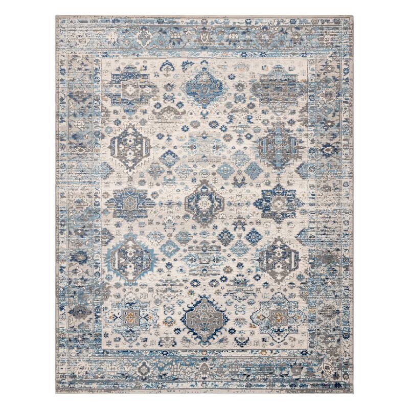 Gertmenian Baku Gray/Beige/Blue/Ivory Polyester/Polypropylene Soft Plush Area Rug Collection