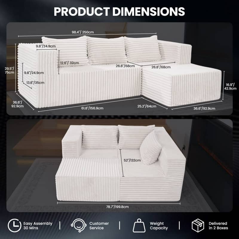 Cloud Sectional Couch with Chaise, L Shaped Modern Modular Sofa