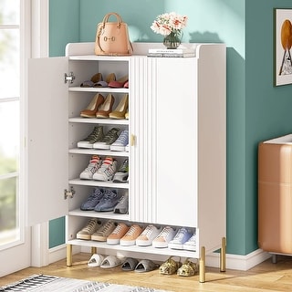 Wooden Shoe Tall Narrow Shoe Cabinet Tiers Shoe Cabinet