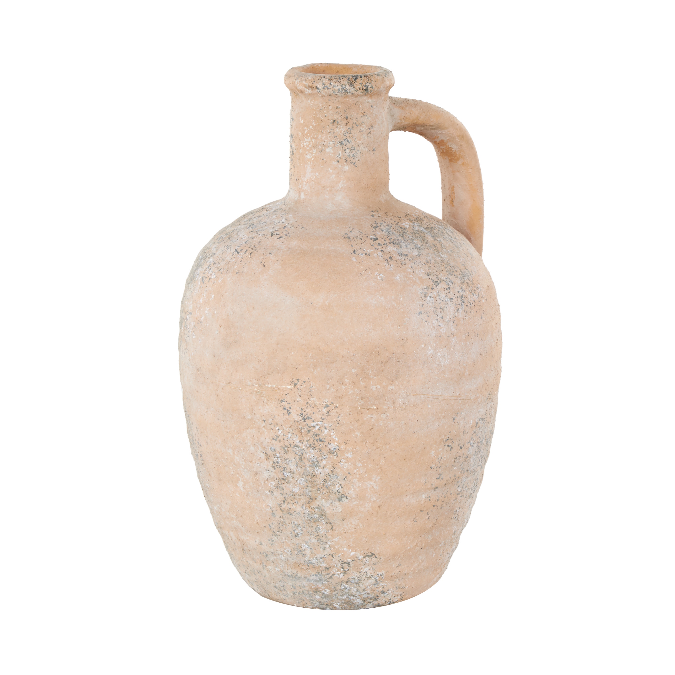 Beige Ceramic Antique Style Distressed Decorative Vase with Handle