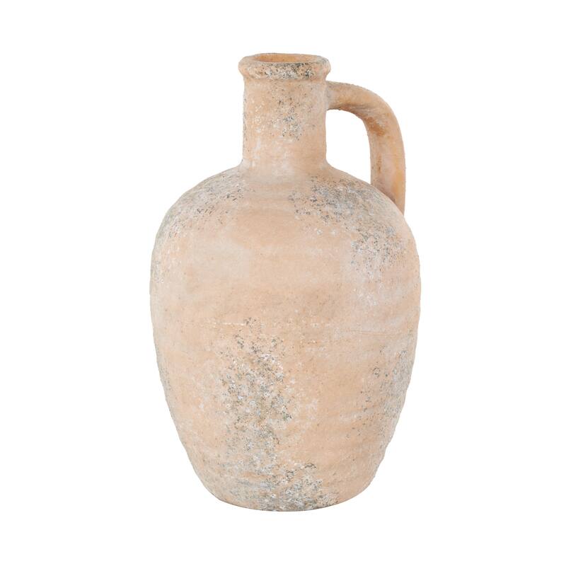 Ceramic Antique Style Distressed Vase with Handle - Beige - Roche River Decor