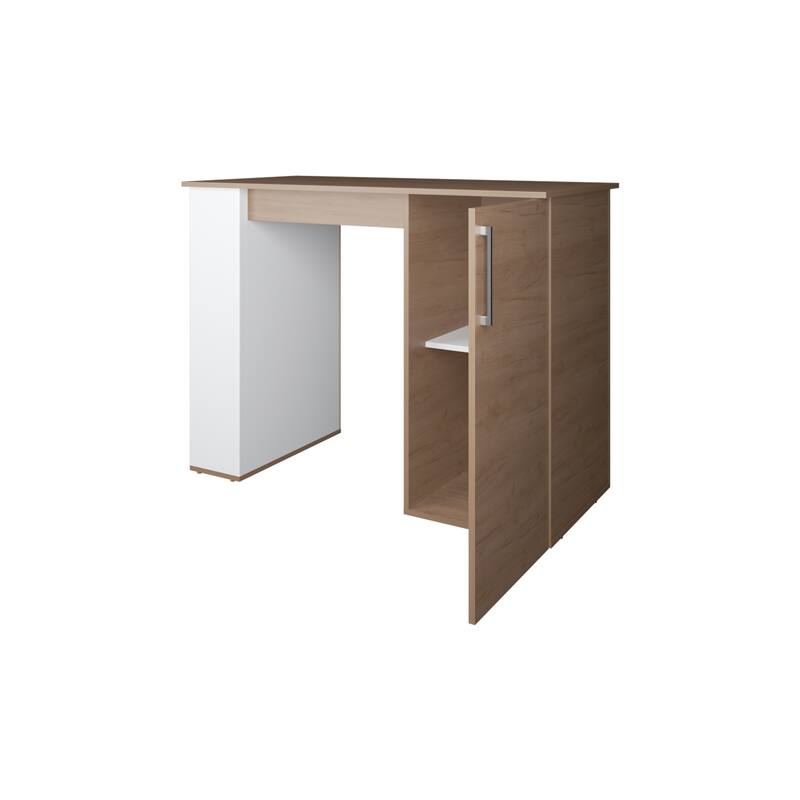 Vernon Kitchen Island with 1 Door and Open Storage, White and Natural Oak