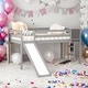 preview thumbnail 1 of 12, Modern Twin Size Wood Loft Bed With Convertible Ladder and Slide With Stair and Chalkboard Grey