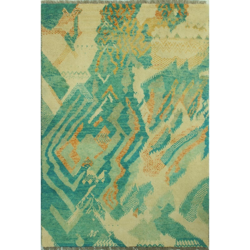 Balochi Birney Ivory/Lt. Blue Rug - 3'2" x 4'10"