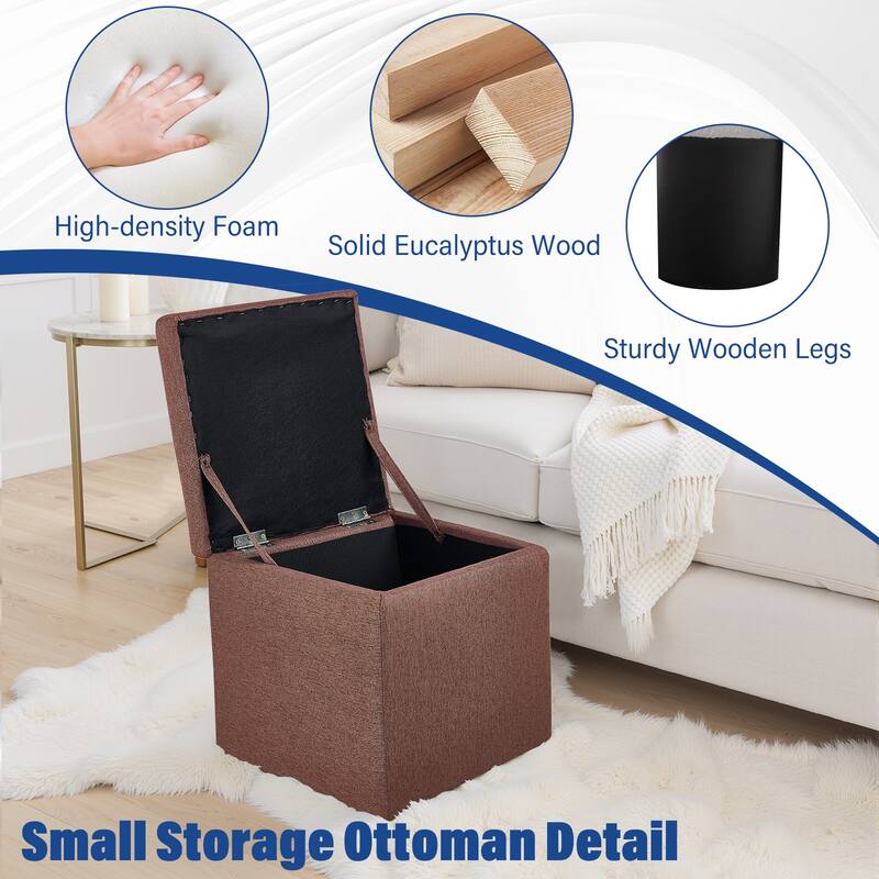Cotton Fabric Square Fliip Top Storage Small Ottoman Footstool for Living Room & Bedroom