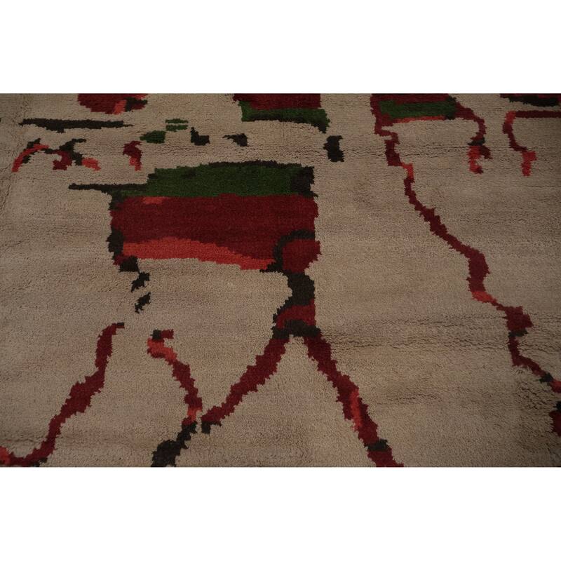 Hand Knotted Oriental 100% Wool Carpet Modern Abstract Beige & Ivories Moroccan Area Rug - 12' 4'' X 9' 2''