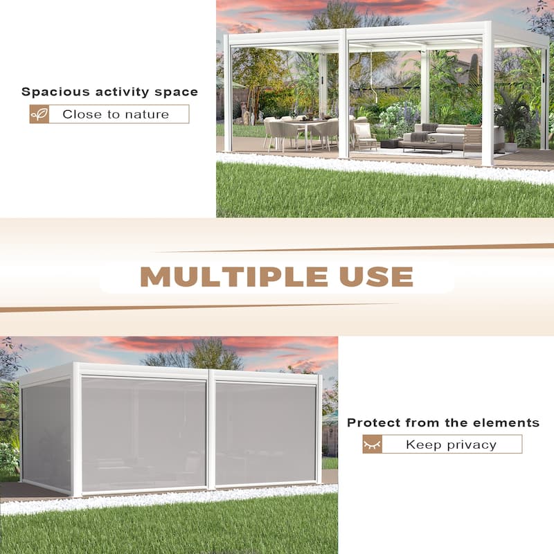 EROMMY Outdoor Louvered Pergola Gazebo with Adjustable Aluminum Rainproof Roof and Pull-Down Screen