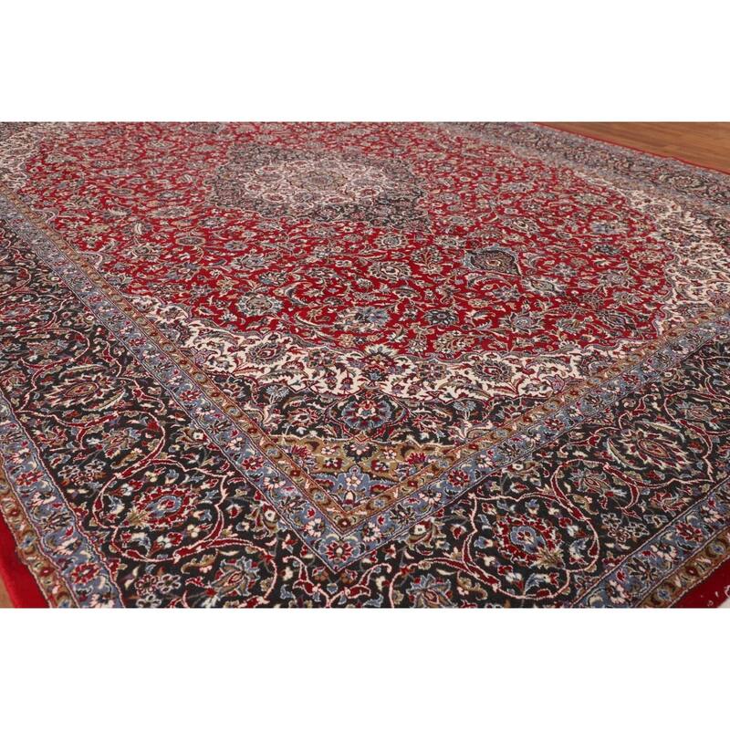 Red Traditional Kashan Turkish Rug Machine Made Oriental Carpet - 9'9" x 12'11"