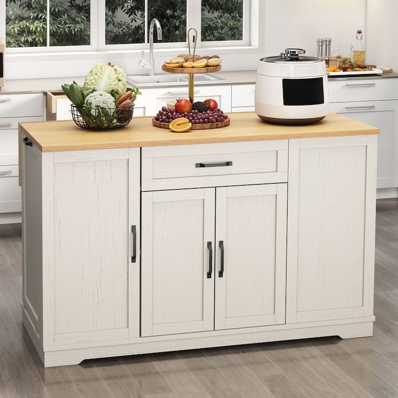 Moasis Rolling Kitchen Island with Trash Can Storage and Power Outlet &Spice Rack