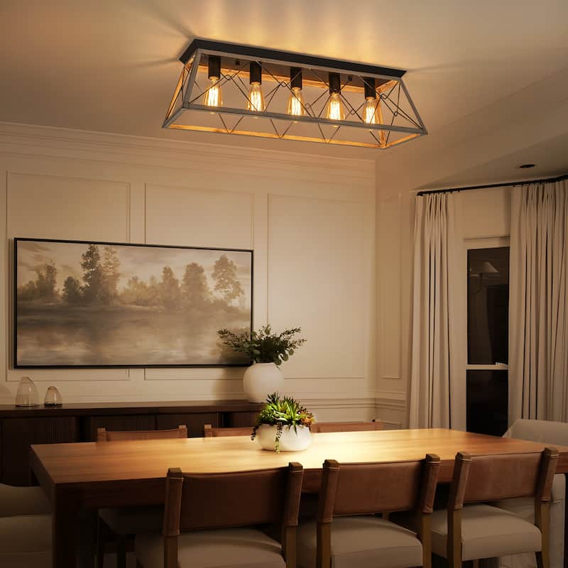 Starsky 5-Light Linear Farmhouse Rectangular Open Cage Flush Mount