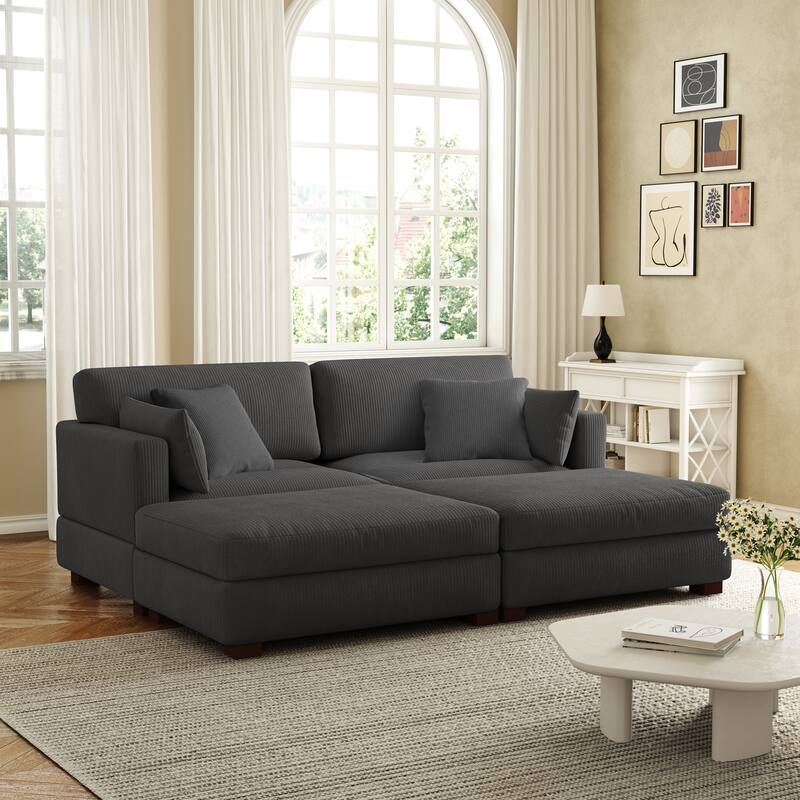 Corduroy Modular Sectional Sofa Deep Seat Corner Sofas & Ottomans