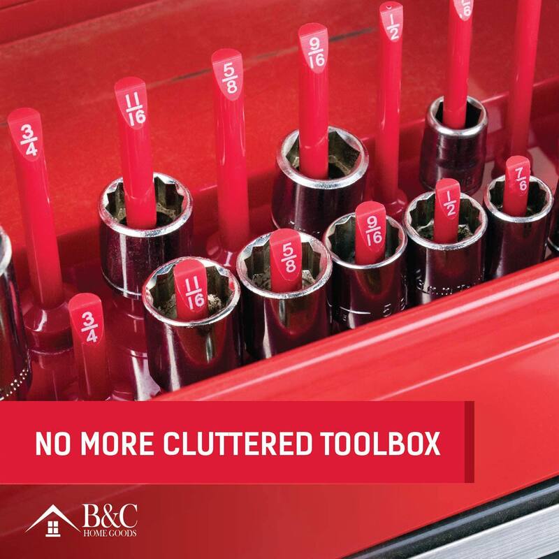 B&C Home Goods 6 Piece SAE & Metric Tray Socket Holder Toolbox Organizer Storage - 2.35