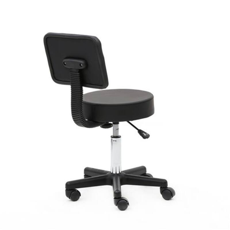 Round Shape Plastic Adjustable Salon Stool with Back Black - 12.59 x 13.78 x 34.45
